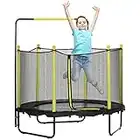 ZONEKIZ Cama Elástica Infantil Ø110 cm Trampolín para Niños de 1-10 Años con Red de Seguridad Reposabrazos Ajustables para Interior Exterior Ø140x120-140 cm Negro