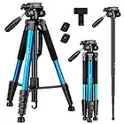 Treppiede Fotocamera (55 cm-182 cm), Victiv Treppiede in Alluminio Leggero, Treppiede per Riprese Video Includere 2 Piastre Sgancio Rapido, Supporto Telefonico- Blu