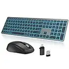 Earto K637 Wireless Keyboard and Mouse, 7 Color Backlit, Jiggler Mouse with 4 Level DPI, Type-C Rechargeable, 2.4G Keyboard Mouse with One USB Nano Receiver, for Windows/Mac OS/Laptop/PC, Dark Grey