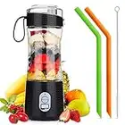 Aitsite Portable Blender, Personal Mixer Fruit Rechargeable USB with 2 Straws, Mini Blender for Smoothie, Fruit Juice, Milk Shakes 380ml, Six 3D Blades for Great Mixing (Black)