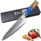 Dnifo Professional Sharp Kitchen Chef Knife 8 Inch, Damascus Steel Japanese Kitchen Knives Full Tang Half Bolster Cooking Damascus Knife, Non-Stick Blade and Anti-Rusting Forged Cutlery Knife