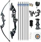 Monleap 51" Archery Takedown Recurve Bow and Arrow Set Right Hand Longbow Kit for Adult Beginner Outdoor Training Hunting Shooting 30lb 40lb 50lb (Black，30lb)