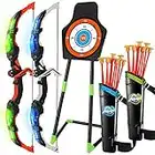 OWNONE 1 Bow and Arrow for Kids 4-6-8-12 Years Old, Archery Toy Set for Boys with LED Lights - Includes 2 Bows, 20 Suction Cup Arrows, 2 Quivers & Standing Target, Outdoor Toys for Kids Boys Girls