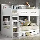 Happy Beds Wooden Bunk Bed with Underbed Storage Drawer, Orion White Wood Modern Twin Sleeper - 3ft Single (90 x 190 cm) Frame Only