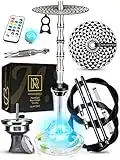 M. ROSENFELD Shisha 2 Schläuche Set - 85cm Groß Shisha Set 2 Schläuche XL Komplettset mit Quality Shisha Zubehör LED Licht Shisha 2 Anschlüsse Aluminium + Edelstahl Shisha Rauchsäule + Gravur