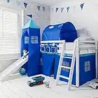 Noa and Nani - Midsleeper Cabin Bed with Slide and Blue Tent, Tunnel and Tower - (White)