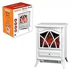 Benross 44240 1800W Freestanding Electric Fireplace Stove Heater / White Cast Iron Finish With Burning Flame Effect / 2 Heat Settings With Adjustable Thermostat / Auto-Shut Off