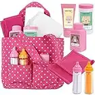 Click N' Play Baby Girl Doll Diaper Bag, Pink Soft Carrying Bag Including Cleaning, Caring and Feeding Accessories