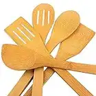 hollylife 5PCS Ustensiles de Cuisine en Bois pour Poêle antiadhésive Outil de Cuisine Ensemble Accessoires Complet Bambou 30CM cuillère Spatula Turner Non Toxiques déformation durabilité Ergonomique