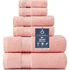 COZYART Pink Bath Towel Sets, Premium Turkish Cotton Large Towel Sets for Bathroom, 650 GSM Luxury Bath Towels Set with 2 Bath Towels, 2 Hand Towels, 2 Washcloths, Ultra Soft & Water Absorbent