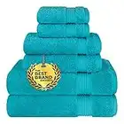 Cotton Paradise 6 Piece Towel Set for Bathroom, 100% Turkish Cotton Soft Absorbent, 2 Bath Towels 2 Hand Towels 2 Washcloths, Aqua Blue