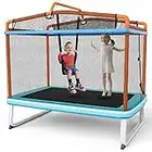 Goplus 3-in-1 6FT Kids Trampoline with Swing and Horizontal Bar, Mini Toddler Trampoline w/Enclosure Safety Net, Seamless Spring Cover, Outdoor Indoor ASTM Approved Rectangle Trampoline (Blue+Orange)