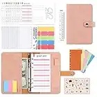 Tallgoo Ringbuch,A6 Binder Budget Notizbuch,Budget Planner,Leder Notizbuch Ordner mit Klar Plastik Geldumschläge Organizer Binderumschlägen, Budgetblätter (rosa)