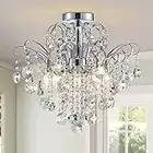 WUZUPS Crystal Chandelier Flushmount Ceiling Light Modern Lighting Fixture for Bedroom Hallway Bar Kitchen Bathroom, H 17.5'' x W 19.3'', E12 Base, Chrome