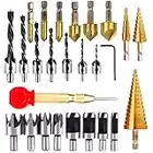 LAMPTOP 26-PACK Woodworking Chamfer Drilling Tools including 6 Countersink Drill Bits, 7 Three Pointed Countersink Drill Bit with L-wrench, 8 Wood Plug cutter, 3 Step Drill Bit, and Automatic For Wood Drilling