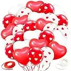Songjum 60PCS Valentines Day Balloons Red and White Heart Balloons 12 Inch Heart Balloons Latex with 2 Ribbons for Valentines Day Romantic Decorations Engagement Wedding Anniversary Brithday Supplies