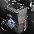 HOTOR Trash Can with Lid and Storage Pockets, 100% Leak-Proof Organizer, Waterproof Garbage Can, Multipurpose Trash Bin for Car - Black