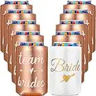 10 Enfriadores de Latas de Bebida de Dama de Honor y Novia, 9 Fundas de Enfriadores de Latas de Cerveza de Oro Rosa, Funda de Bebidas Aislamiento Blanco para Fiesta (5 x 4 Pulgadas)