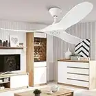 XSGDMN Deckenventilator, holz deckenventilator ohne beleuchtung, Deckenventilator mit Fernbedienung und leise Es kann in feuchter Umgebung verwendet werden (132cm/52'' Weiß Deckenventilator)