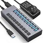 Powered USB Hub - ACASIS 10 Ports 48W USB 3.0 Data Hub - with Individual On/Off Switches and 12V/4A Power Adapter USB Hub 3.0 Splitter for Laptop, PC, Computer, Mobile HDD, Flash Drive and More