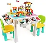 Lennox Furniture Kids 7 in one Table and Chair Set with 230 Blocks, Toddler Toys All-in-One Multi Activity Table Playset, Kids Gift for Boys & Girls Learning & Playing, Water & Sand Game