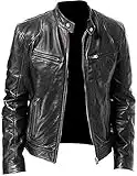 Fashion_First Black Leather Biker Jacket Mens Cafe Racer Motorcycle Jacket Mens Real Leather Jackets Black Racer Jacket