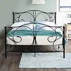 Home Treats 5ft King Size Black Metal Bed Frame | King Size Bed with Crystal Finials | Black King Size Bed Frame for Kids Adult Bedroom | King Size Metal Bed Frame | 5ft King Size Bed