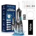 MySmile Powerful Cordless 350ML Water Dental Flosser Portable OLED Display Oral Irrigator with 5 Pressure Modes 8 Replaceable Jet Tips and Storage Bag for Home Travel Use (Black)