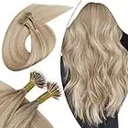 Ugeat 18inch Nano Ring Beads Human Hair Extensions Nano Tip Hair P18/613 Highlight Blonde Natural Human Hair Extensions 0.8g/strand 40g/pack Nano Ring Hair Extensions Human Hair