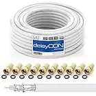 deleyCON 10m Cavo Coassiale SAT HQ 130dB con Schermatura Quattro DVB-S/S2 DVB-T DVB-C BK HDTV 4K 1080p Full HD + 10 Connettori F Dorati