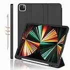 iMieet New iPad Pro 12.9 Case 2022(6th Gen)/2021(5th Gen) with Pencil Holder [Support iPad 2nd Pencil Charging/Pair],Trifold Stand Smart Case with Soft TPU Back,Auto Wake/Sleep(Black)