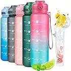 Bobicon Botella de Agua Deportiva 1L, Botella Agua con Infusor de Frutas Plástica Tritan sin BPA a Prueba de Fugas, con Marcador de Tiempo, para Gimnasio, Viaje, Exterior