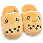 Glopastel Chaussons Boba | Mignon Anime Kawaii Bubble Tea Fuzzy Slip-On House Shoes | Taille unique Adultes Femmes Hommes (Beige)