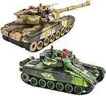 Haktoys Remote Control Fighting Tanks Set, 1:14 Scale, Life Indicators, Realistic Sounds and Lights, Set of 2 RC Radio Control Gaming Military Battle War Tanks, Great Gift Toy for Kids and Adults