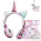 TCJJ Kids Wireless Headphones,Shiny Rhinestone Girls Unicorn Wireless Bluetooth Headphones with Mic,Safe 85db Volume Limiting Children's Gaming Headset,for Study Online/Live Stream/Birthday Gift