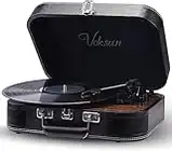 Record Player, Vintage Turntable 3-Speed 33/45/78 RPM Record Player with Bluetooth, Built-in 2 Stereo Speakers, Support Headphone & RCA Output and AUX (3.5mm) Input, Suitcase Design（Leather）