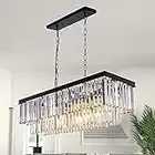 Wellmet Kristallleuchter Modern Kronleuchter Kristall Pendelleuchte Esstissch 9-Licht 85cm-Länge Deckenleuchte groß elegant Deckenlampe rechteckig Lüster Wohnzimmer Esszimmer Kücheninsel Beleuchtung