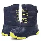 Yeerovan Winter Boots Girls Boys Big Kid Snow Boot Warm Waterproof Anti-Slip Anti-Collision Hight-Cut for Outdoor Skiing(T5 Blue/Yellow 32)