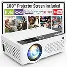 TMY Mini Projector, Upgraded 9500 Lumens Bluetooth Projector with 100" Screen, 1080P Full HD Portable Projector, Movie Projector Compatible with TV Stick Smartphone/HDMI/USB/AV, indoor & outdoor use