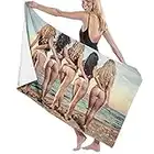 NANITHG Serviette de Plage en Microfibre Anti Sable，Dos Sexy de Cinq Belles Femmes en Bikini sur la Plage，Légère Pliable Portable Séchage Rapide pour Natation Sport