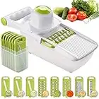 ADOV Mandoline Slicer, All in 1 Fruit and Vegetable Slicer, Multi Function Veg Cutter, Interchangeable Stainless Steel with Food Container, Hand Protector, Julienne Slice for Potato Tomato Onion