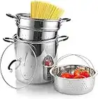 Cook N Home 4-Piece Stainless Steel Pasta Cooker Steamer Multipots, 12 Quart, Silver