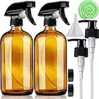 Amber Glass Spray Bottles 16 oz Pump Bottle (2 Pack) Refillable Cosmetic Containers Brown Mist & Stream Mister for Essential Oil Products Shampoo Soap Cleaning Bottles Or Aromatherapy Sprayer Plant