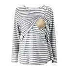 UTOVME Mujeres Camiseta de Lactancia Premamá Camisa de Maternidad Ropa de Enfermería, Rayado de Mangas Largas Gris L