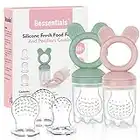 Baby Fresh Fruit Food Feeder Pacifier - 2 Packs BPA Free [3 Sizes Silicone Food Pouches Included] (Light Pink & Grass Green)