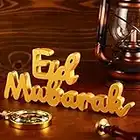 Ramadan Mubarak Sign Wooden Ornament Tabletop Decor for Party Decorations (Eid, Gold)