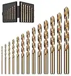 MACXCOIP Cobalt Drill Bit Set, 13Pcs M35 High Speed Steel Jobber Length Drill Bit Kit for Hardened Metal, Stainless Steel, Cast Iron, Wood and Plastic, with Index Storage Case, 1/16"-1/4"