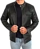 Fashion_First Mens Cafe Racer Vintage Retro Motorcycle Jacket - Slim Fit Mens Leather Jackets Black Biker Jacket Men