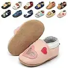 Kfnire Chaussons Cuir Souple Bébé Filles Garçons 12-18 Mois, Chaussures Premiers Pas avec Semelle Antidérapante en Daim Motifs d'animaux Chaussons Enfants Pantoufles Pré-Marcheurs