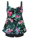 DANIFY Plus Size Swimsuits for Women Tankini Swimdress Tummy Control Swimwear Cover up Swim Dress Two Piece Bathing Suit, Hs28, 14